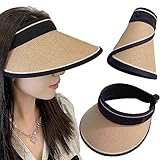 XIXKOLYU® Sonnenhut Damen mit Großer Krempe, Faltbarer Visor Cap Strohhut,Kann Aufbewahrt und leicht getragen Werden für Sommer, Sonnenschutz, Sport & Strand(Khaki)