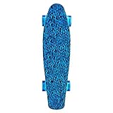 Skateboard Mini Cruiser Board Rollbrett Retro-Board 55x14cm mit LED Leuchtrollen - blau