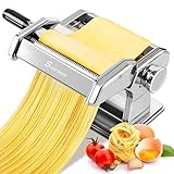 Sailnovo Nudelmaschine Pasta Maker 180 Aluminiumlegierung mit 9 Einstellbaren Stärkeeinstellungen und 2 Schneidern, Nudelmaschine Manuell für Spaghetti, Fettuccini, Lasagne, Geschenk (Silber)