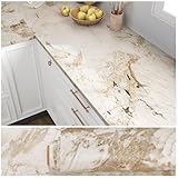 VEELIKE Selbstklebende Tapete Marmoroptik Beige Marmor Tapete Küche Arbeitsplatte Badezimmer 40cm×300cm Klebefolie Küchenrückwand Möbelfolie Marmor Folie Küchentapete Abwaschbar Esszimmer Tisch