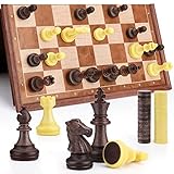 Schachspiel Magnetisches Set, 2-IN-1 Schach und Damespiel, 25 * 25cm Reiseschach mit Einklappbar Schachbrett für Kinder und Erwachsene, Gut für Drinnen Draußen und Reisen