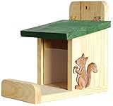 dobar® 22219e Eichhörnchenfutterstation - Eichhörnchen Futterhaus Massivholz - Futterbox zum Eichhörnchen füttern - Futterstelle zum Eichhörnchen füttern Nüsse/Kerne/Früchte - 16 x 23 x 22 cm - Grün