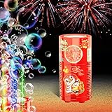 Feuerwerk Seifenblasenmaschine (13 Löcher mit 80ml Seifenblasenlösung), Automatischer Feuerwerk Seifenblasenhersteller mit Lichtern und abschaltbarem Sound für Kinder, Zeremonie, Weihnachten, Party