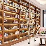 Schiebeleiter-Hardware, Komplettes Set, Bibliotheks-Rollleiter-Schienen-Set, Edelstahl-Rollen-Bibliotheksleiter-Schiene, Bücherregal/Bar/Schrank-Rollleiter-Set, Mit Bodenrolle, Weiß (300 cm (9,8 Fuß