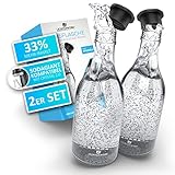 LICHTENWERK® 2X Premium Glasflasche kompatibel mit Sodastream Crystal 2.0 [33% MEHR SPRUDEL] - Edle Glaskaraffe mit mehr Volumen - Trinkflasche Sprudeln - Kohlensäure geeignet - Spülmaschinenfest