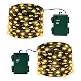 Isisyu 2 Stück Lichterkette Batterie, 5M 50 LED Warmweiß Micro Lichterkette Batteriebetrieben mit Timer, IP65 Wasserdicht Weihnachtsbeleuchtung für Außen und Innen, Hochzeit, Baum, Zimmer, Garten