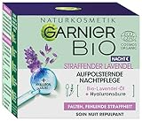 Garnier Aufpolsternde Anti-Falten Nachtcreme für einen strahlenden und ebenmäßigen Teint, Mit Hyaluronsäure, ätherischem Lavendel-Öl und Jojoba-Öl, Vegan, Garnier Bio, 50 ml