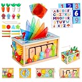SACBRZZ 7 in 1 Tücherbox Baby Ab 1 Jahr, Holzspielzeug Montessori Spielzeug Baby 6-12 Monate, Motorikwürfel Montessori Spielzeug Ab 1 Jahr,Motorikspielzeug Für 1 2 3 Jahre Mädchen Junge,Geschenk