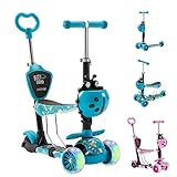 Arebos Cityroller Tretroller Blau Scooter höhenverstellbarer Lenker und Sitz | LED-XXL Räder | Tritt-Bremse | für Kinder | bis 50 kg belastbarer Roller | Kickroller | Kickscooter