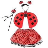 4PCS Marienkäfer Kostüm, Marienkäfer Kostüm Mädchen, Tutu Rock, Marienkäfer Flügel, Zauberstab und Haarband, Marienkäfer Kleid Polka Dots für Karneval Geburtstag Halloween-Party