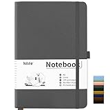 Mlife Notizbuch liniert A5,Journal Buch mit 200 Seiten,Premium 100gsm Tintenfestes Papie Dickes,PU Hard Cover Notebook,Innentasche,Elastisch Gebändert,bullet journal & Notizblock Hardcover(Grey)