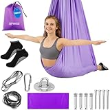 YnewL 260x200cm Aerial Yoga Hängematte Set, Yoga Schaukel Indoor Yogatuch 200Kg Max, YogaTuch Schaukel mit Yogasocken, Gummiband Komplett mit Zubehör, Anti Schwerkraft Training(Lila)