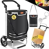 KESSER® Einkaufstrolley klappbar mit 56L Kapazität und belastbar bis 50kg | 3in1 Trolley Sackkarre & Umhängetasche | Faltbarer Einkaufswagen inkl. Kühlfach & Einkaufschip | Treppensteiger Schwarz