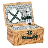 Outsunny Picknickkorb aus Weidenholz Picknickkoffer für 2 Personen mit Isoliert Kühlfach Besteck Set, Picknick Set Komplettset für Camping Strand Weihnachten Hellbraun