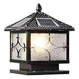 LUOYAOB Traditionelle wasserdichte Solarpfostenleuchten for den Garten im Freien, Vintage-Quadrat-Landschaftssäulenlampen, Außendekor-Säulenleuchte(31 * 34.5cm)