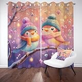 Biauyaii Niedlich Vögelchen Gardinen Blickdicht Thermovorhang Kälteschutz Cartoon Winter Filialen Vorhänge Blackout Wohnzimmer 228 x 117 cm (2er Pack) Ösenvorhang Schallschutz Schlafzimmer Vorhang
