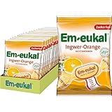 Em-eukal Hustenbonbons Ingwer-Orange, Zuckerfrei, mit Vitamin C, Ohne Laktose, Großpackung 20x75g