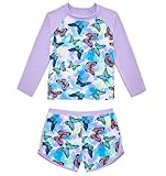ALISISTER 2PCS Kinder Langarm Badeanzug Mädchen UV-Schutz 7-8 Jahre Schmetterling Lila Wassertaugliche Kleidung