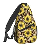 FeHuew Hübscher Damen-Rucksack mit schwarzem Pferd für Herren, Brusttasche, Reisetagesrucksack, Brauner Leoparden-Sonnenblume, 15 in, Reiserucksäcke