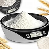 Retoo Küchenwaage mit Schüssel Abnehmbarer, bis 5 kg, Kochwaage zum Backen und Kochen, LCD-Display, Digitale Waage, Haushaltswaage mit großer Rührschüssel, Lebensmittelwaage Weiß Schwarz