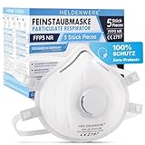 HELDENWERK® FFP3 Maske mit Ventil – 5er, 10er oder 20er Set – Atemschutzmaske/Staubschutzmaske zertifiziert Ausatemventil – Staubschutzmasken mit verstellbaren Hinterkopfband (5er Pack)