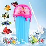 RISVOWO Slushy Becher, Slush Cup mit Strohhalmlöffel, 500ml Silikon Slushy Maker Becher, Tragbarer Slush Machine für Familienfeiern, Partys im Freien, Bars usw (Blau)