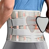 Rückengurt für Männer und Frauen, Schmerzlinderung im unteren Rücken mit 6 Streben, Rückenstütze mit 3D-Lendenpolster, atmungsaktiver, Verstellbarer Lendengurt für Sport/Arbeit/Alltag (Grau L)