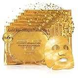 Crystal Collagen Gold Gel Gesichtsmaske 24k - Luxus Anti-Aging Gel Maske, Tuchmaske - Feuchtigkeitsspendend & verjüngend - reduziert Feine Linien, Augenringe & geschwollene Augen (Stück:6)