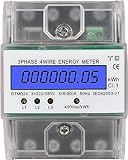 GothicBride stromzähler, Digitaler 3-Phasen 4-Leiter Hutschiene LCD Drehstromzähler 220 / 400V 5-100A für DIN Hutschiene Zwischenzähler Strom Geeicht