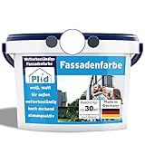 Plid® - Fassadenfarbe Weiss Außen [WETTER & UV-BESTÄNDIG]- Hochwertige Farbe für Mauerwerk, Hauswand, Beton & Kellerwand - Sockelfarbe - Mauerfarbe - Wandfarbe Weiß 5L - Made in Germany