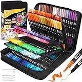 Lyuvie 158 Filzstifte Dual Brush Pen Set-Filzstifte Dicke und Dünne Pinselstifte Fineliner mit Schwarzem Etui,Marker & Filzstifte für Erwachsene Zeichnen Lettering Skizzieren Weihnachten