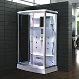 Dampfdusche Denver 120x90 cm mit 6 Massagedüsen, Regenfalldusche, Sternenhimmel, integriertem Sitz und 2,8 kW Dampfgenerator – luxuriöse Duschkabine mit Radio, Ozondesinfektion und LED-Beleuchtung