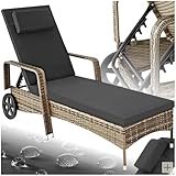 tectake Poly Rattan Gartenliege mit Rollen, 6-Fach...