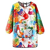 iCovalescent Malschürze, Kinder Malerkittel, mit Ärmeln und Big Taschen, Mädchen Junge Tuschkittel Wasserdicht Malkittel Bastelschürze für Schule Kunst Malerei Kochen(XXL)