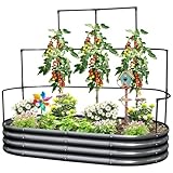 KING BIRD Hochbeet mit Rankgitter, Pflanzkasten Gartenkasten Frühbeet Kräuterbeet mit Gitterspalier für Garten, Klettergemüse, Blumen,180x90x30 cm, Dunkelgrau