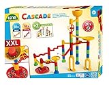 Lena 65296 - Cascade Kugelbahn Super Twister, Murmelbahn zum Zusammenbauen, Rollbahn Baukasten Set mit 45 Bahnelementen und 20 Glasmurmeln, Motorik und Konstruktionsspielzeug für Kinder ab 3 Jahre