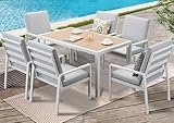 GLP Gartenlounge-Set Garten-Essgruppe, (Gartenmöbel Set, 7-TLG., 6 Sessel, 1 Esstisch, inkl. Auflagen, Aluminium), Wetterfest Gartenlounge Set, 9400-P1+P2