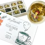 HerzensWahl Teeblumen Geschenkset | 15x Teeblumen weißer Tee, grüner Tee & schwarzer Tee in Teebox | Teerosen Probierset | Teeblumen Set für Teeliebhaber inkl. Geschenkbox