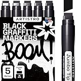 Artistro 5 Jumbo Marker Set, 5 Jumbo schwarze, 15mm Jumbo-Filzspitze, Jumbo Stifte Set für Felsmalerei, Stein, Keramik, Glas, Holz, Leinwand
