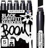 Artistro Jumbo Marker Set, 5 Jumbo schwarze, 15mm Jumbo-Filzspitze, Jumbo Stifte Set für Felsmalerei, Stein, Keramik, Glas, Holz, Leinwand