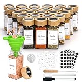 Roetell 24er Gewürzgläser mit Bambusdeckel,Gewürzgläser Eckig Set,120 ml Gewürzgläser mit Streueinsatz und Stylischen Gewürzetiketten, Spice Jars mit Stift & Trichter & Bürste