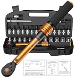 Drehmomentschlüssel Fahrrad 1/4 Zoll, 3-25 Nm, ±3% Fehlergenauigkeit, 72 Zähne Ratsche, 33TLG Torque Wrench Set für Motorrad und Bike, inklusive Verlängerungsstangen, 1/4'- 3/8' Adapter, Stecknüsse