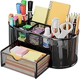 DHGKVK Schreibtisch Organizer,stiftehalter schreibtisch,Mesh Metall Desktop Büro Organizer mit 8 Stifthaltern und 1 Schublade,Es kann effektiv Platz zu Hause, in der Schule oder im Büro sparen.