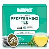 HANDPICK, Pfefferminztee (100 Tee Pfefferminz Beutel) Nicht-GVO, Reine Tee Pfefferminz | Peppermint Tea - Minze, Frischer, Kühler Geschmack | Runde Umweltbewusste Teebeutel | Pfefferminz Tee,