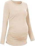Saodimallsu Damen Umstandsshirt Langarm Stillshirt Umstandstop Rundhals Schwangerschafts Oberteil Nursing Tops Sommer Atmungsaktiv Schwanger T-Shirt Beige M