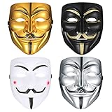 PanBeiQiWEU 4er-Pack V wie Vendetta-Masken, Halloween-Kostüm-Cosplay-Partymasken, Anonymous-Masken, Unisex-Karnevalsmasken für Erwachsene, Halloween-Cosplay-Partygeschenke – 4 Farben