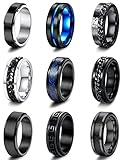 JeweBella 9PCS Ringe Herren Edelstahl Spinner Ringe Set Schwarz Kette Ringe Blau Celtic Dragon Vintage Ring Wikinger für Herren Männer Hochzeit Verlobung Freundschaftsringe Set Größe 54-70