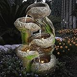 GARTENBRUNNEN BRUNNEN BAUMSTUMPF & STEINSCHALEN mit LED-Licht 230V ZIERBRUNNEN VOGELBAD Wasserfall GARTENLEUCHTE TEICHPUMPE - SPRINGBRUNNEN WASSERSPIEL für Garten (BAUMSTUMPF & STEINSCHALEN)