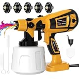 TOPALL Farbsprühsystem Wandfarbe,850W 32000PRM 1400ML HVLP Farbspritzpistole,Farbsprühpistole Wandfarbe,Farbsprühgerät,mit 5 Düsen und 3 Muster,Farbpistole für Wandfarbe,Gartenzaun, Wände,GelbN