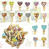 TONAUP 50 Stück Wäscheklammern, Bunt Herz Holz Clips Mini Holzklammern Deko Klammern Zierklammern für DIY Fotos Clips Hochzeit Geschenk Craft Decor